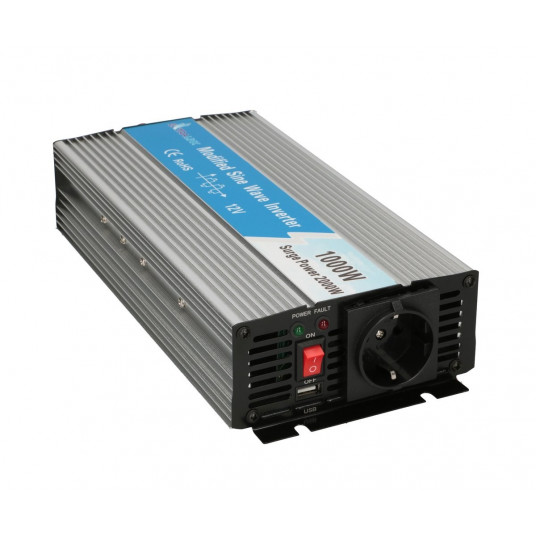  Extralink VOLTAGE CONVERTER 12V - 230V, 1000W, MODIFIED SINUS OPIM-1000W maitinimo adapteris / inverteris Automatinis Aliuminis 