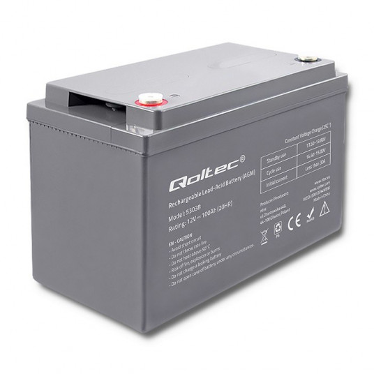  Qoltec 53038 AGM akumuliatorius | 12 V | 100Ah | maks. 1200A 