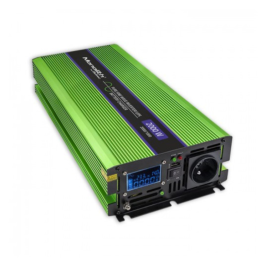  Qoltec Przetwornica napięcia Monolith | ładowanie baterii |UPS |1000W | 2000W |12V na 230V |Czysty Sinus |LCD 