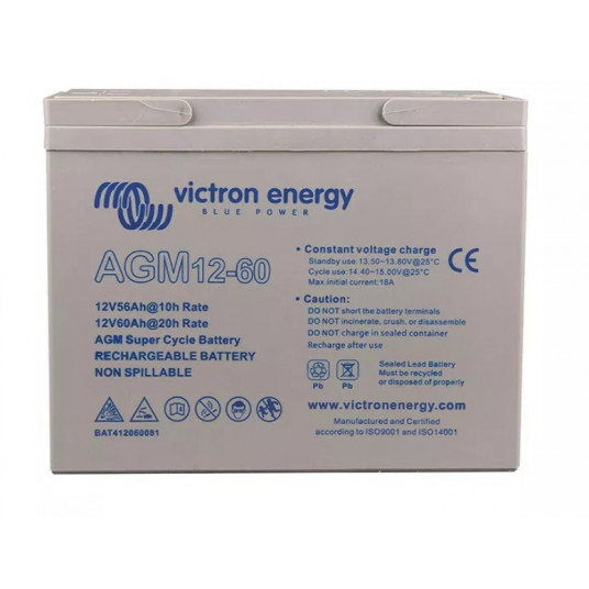  Victron Energy Deep Cycle lead-acid battery, AGM, 12 V, 60 Ah (BAT412550084) 