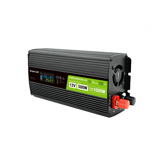  Przetwornica napięcia Green Cell PowerInverter LCD 12 V 500W/1000W Przetwornica samochodowa z wyświetlaczem - czysty sinus 
