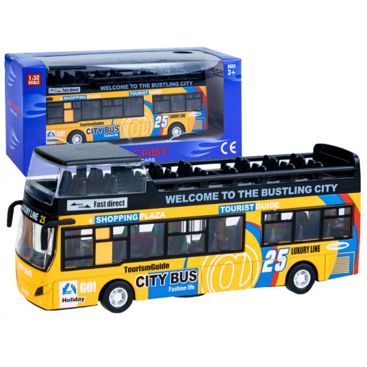  Metalinis dviaukštis autobusas, geltonas 