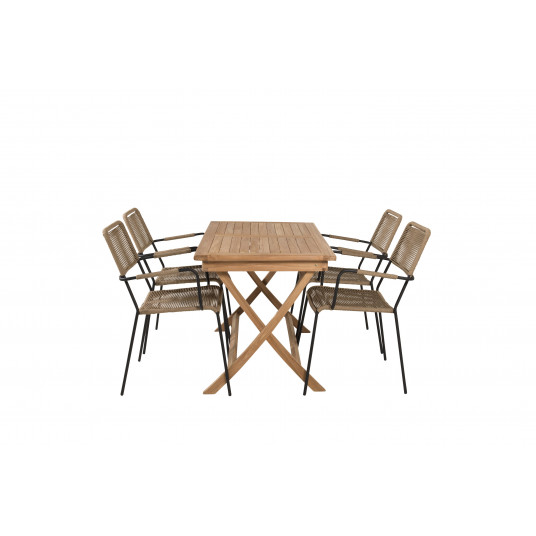  Kenya Dining Table 120*70*H75 - Teak+Lindos - Armchair - Black Alu / Latte Rope_4 