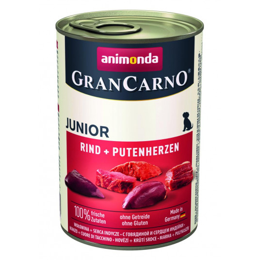  GRANCARNO Junior Konservuotas pašaras šunims su jautiena ir kalakutų širdimis 400 g 