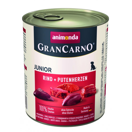  GRANCARNO Junior Konservuotas pašaras šunims su jautiena ir kalakutų širdimis 800 g 