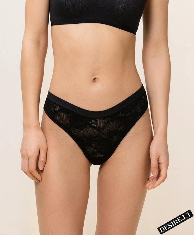 Nėriniuotos tanga kelnaitės SMART DECO HIGH LEG STRING EX BLACK