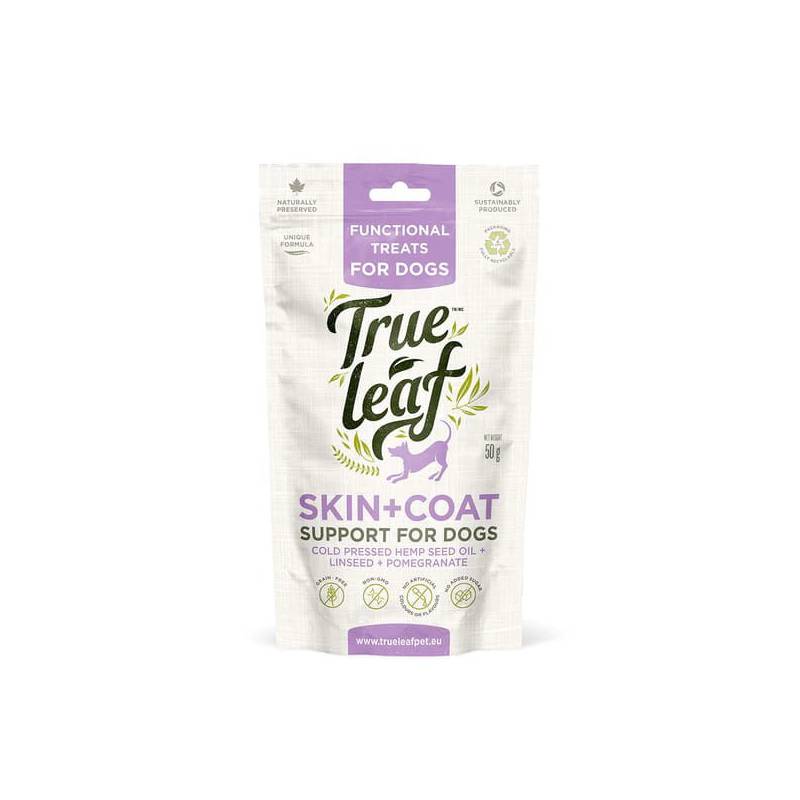 Funkciniai skanėstai šunims odai ir kailiui su kanapėmis „Skin - Coat Treat“, TRUE LEAF, 50g