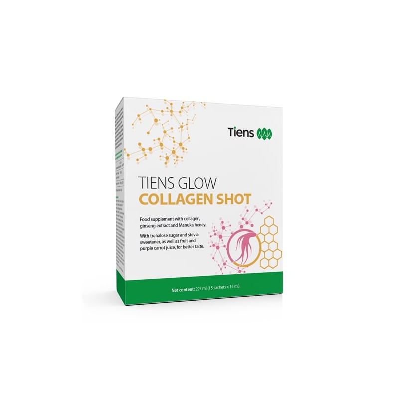 TIENS kolageno gėrimas „Glow Collagen Shot“, 15 pakelių, 225 ml