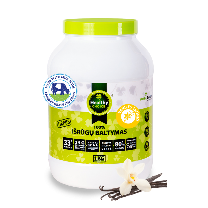 Išrūgų baltymų 80% mišinys „Healthy Choice“ vanilės skonio, 1Kg.