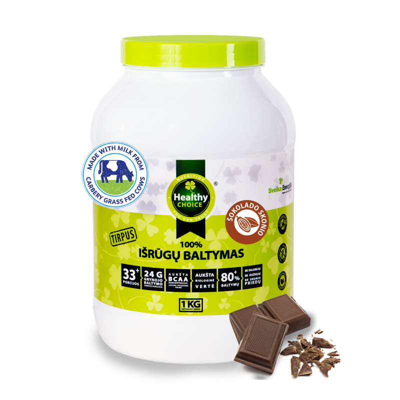 Išrūgų baltymų 80% mišinys „Healthy Choice“ šokolado skonio, 1Kg.
