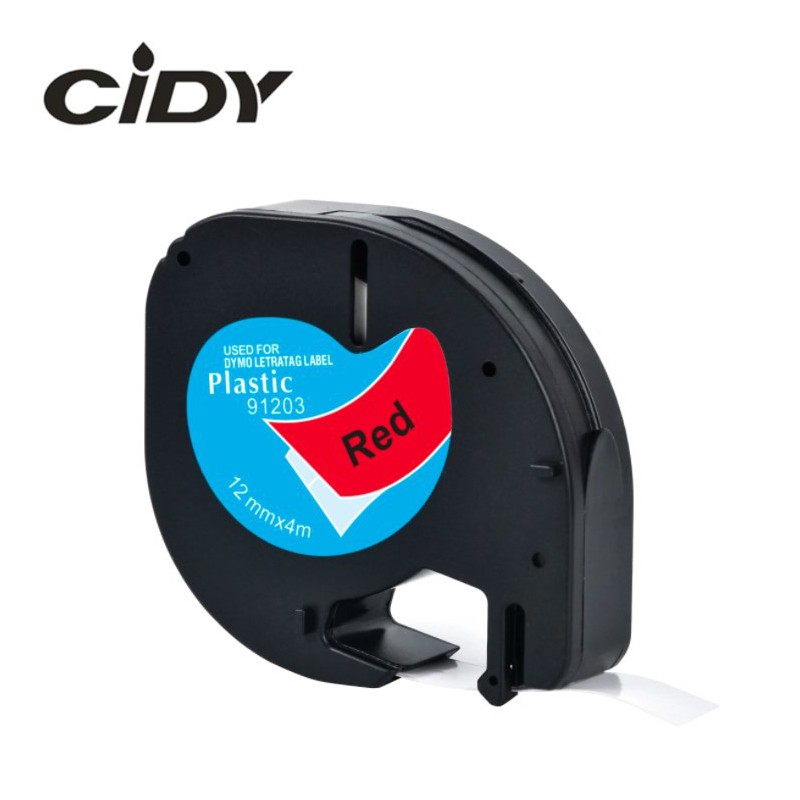 Analoginė DYMO LetraTag suderinama juostelė LT 91203 12 mm raudona juostelė/ juodas tekstas