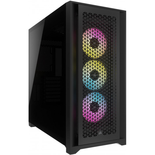 Corsair grūdinto stiklo kompiuterio dėklas iCUE 5000D RGB AIRFLOW šoninis langas, juodas, vidurinis bokštas, maitinimo šaltinis nėra