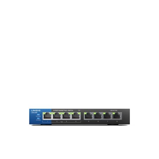 Linksys Switch LGS108P Nevaldomas, Stalinis kompiuteris, 1 Gbps (RJ-45) prievadų kiekis 8, PoE+ prievadų kiekis 4, Maitinimo tipas Išorinis