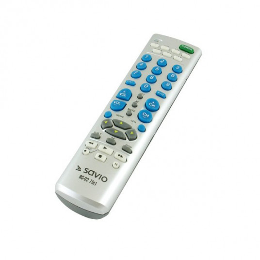 Savio RC-02 universalus nuotolinio valdymo pultas TV / DVD / SAT / VCR / AUX / CABLE / DVB-T / 7 in 1 / Sidabras