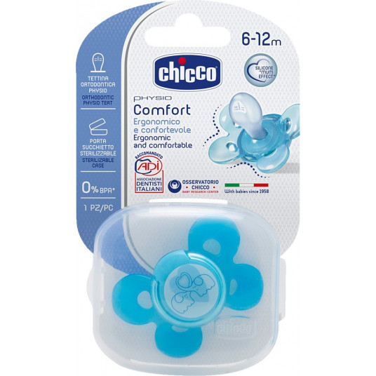 CHICB PHYSIO COMFORT SILICONE SOOTHER BLUE 6-12M / 1vnt