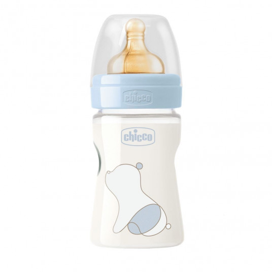 CHICCO Maitinimo buteliukas ORIGINAL TOUCH, 150ml,mėlynas, su latekso čiulptuku