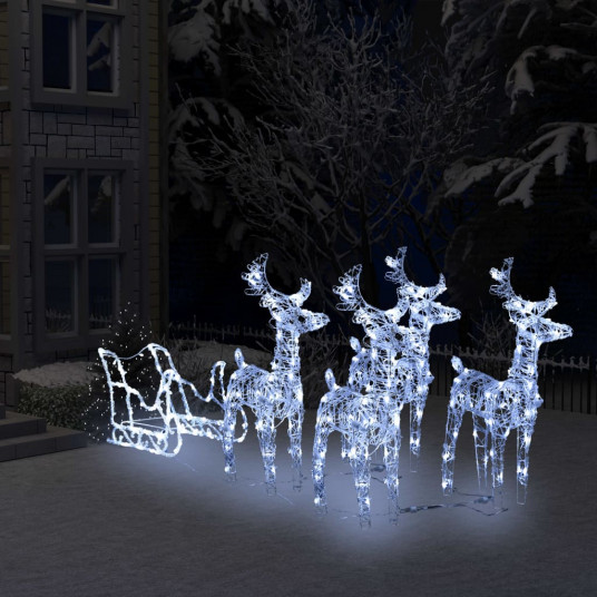 Kalėdų dekoracija elniai ir rogės, akrilas, 240 LED lempučių