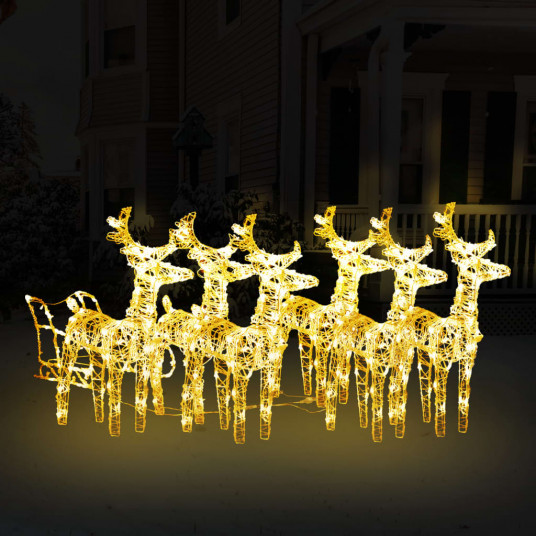 Kalėdų dekoracija elniai ir rogės, akrilas, 320 LED lempučių
