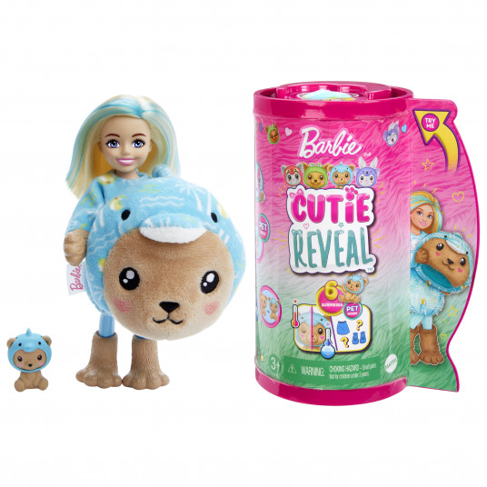 Čelsės  „Cutie Reveal“ rinkinys, minkštutėlių kostiumų serija - meškutis + delfinas