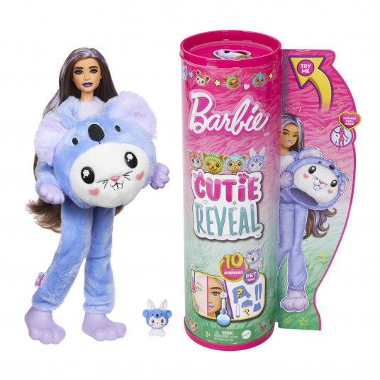 Barbės „Cutie Reveal“ rinkinys, minkštutėlių kostiumų serija - triušelis + koala