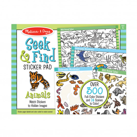 MELISSA & DOUG „Seek & Find“ lipdukų knygelė „Gyvūnai“
