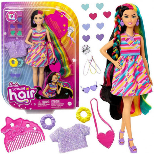 Barbie Totally Hair lėlė Spalvingi plaukų aksesuarai širdelės HCM90 ZA5085