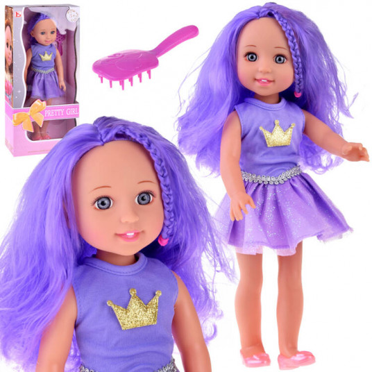 Lėlė violetiniai plaukai, 38 cm