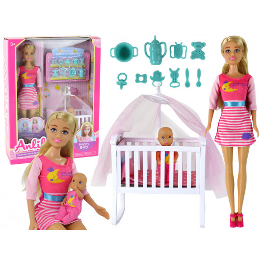 Anlily lėlė mama su kūdikiu ir kitais priedais