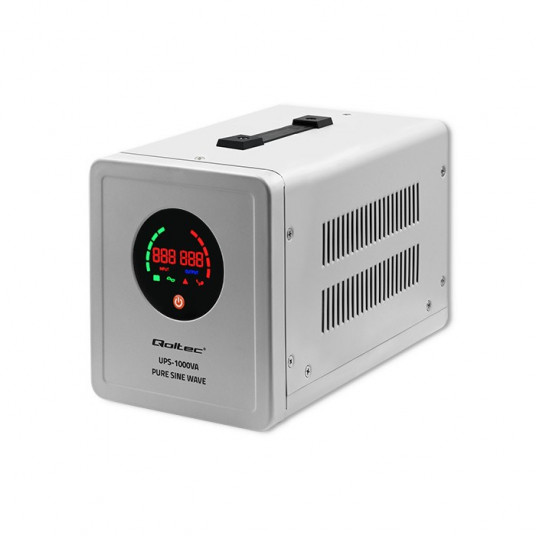 Qoltec 50721 Nepertraukiamo maitinimo šaltinis Pure Sine Wave UPS | 1000VA | 700W | Pilka