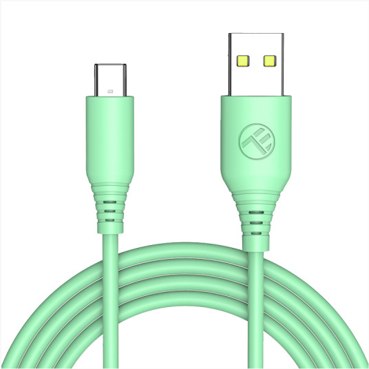 „Tellur“ silikono USB prie C tipo kabelis 3A, 1 m, žalias