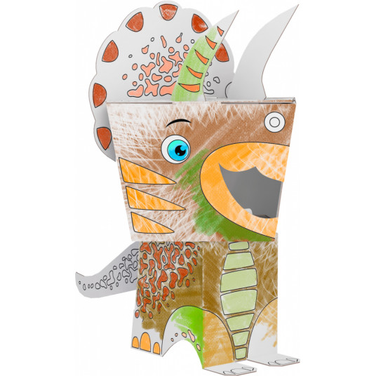 Kartoninis 3D dinozauras Triceratopas spalvinimui