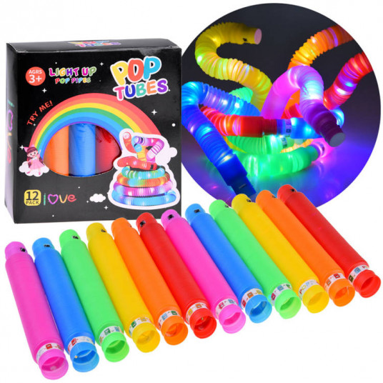 POP TUBE LED šviečiantys sensoriniai vamzdeliai, 12 vnt.