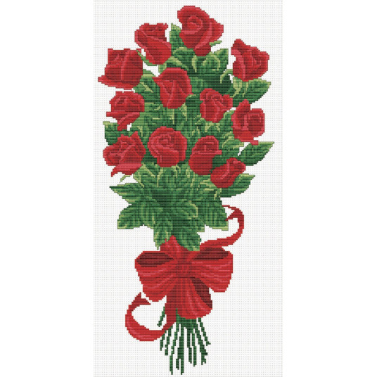 Siuvinėjimo kryželiu rinkinys BOUQUET of RED ROSE BUDS 21x43