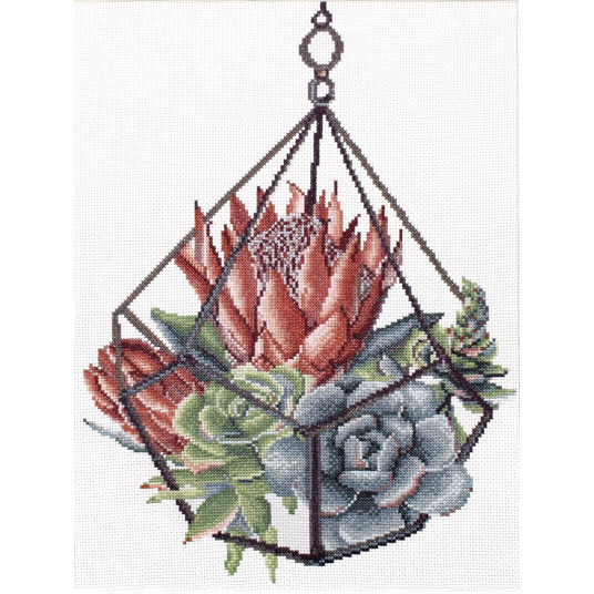 Siuvinėjimo kryželiu rinkinys SUCCULENT GARDEN 1 26,30x35