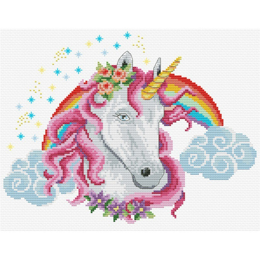 Siuvinėjimo kryželiu rinkinys RAINBOW UNICORN 26,10x20