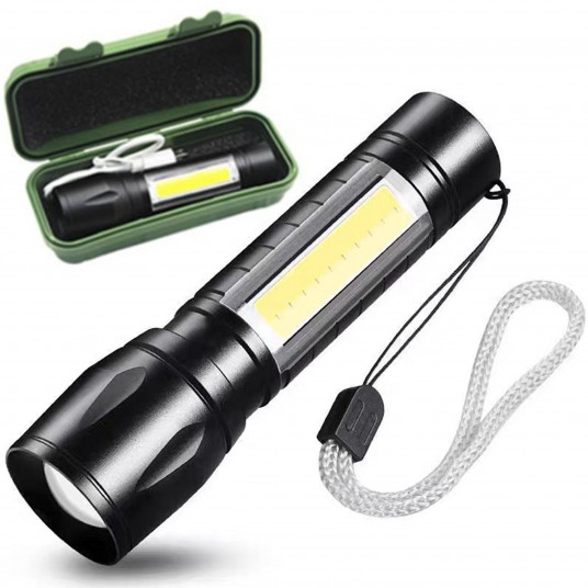 USB įkraunamas žibintuvėlis XPE+COB