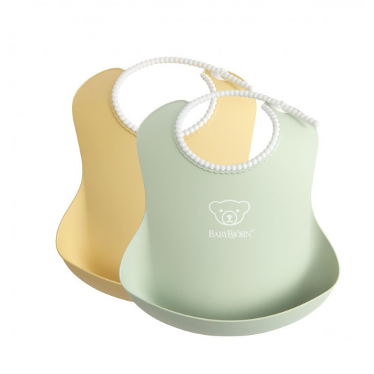 BabyBjörn Baby Bib -ruokalappu, 2 kpl, pudra geltona / pudra žalia