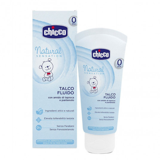 CHICCO Skystas talkas „Natural Sensation“ su tapijokos krakmolu ir pantenoliu, 100 ml