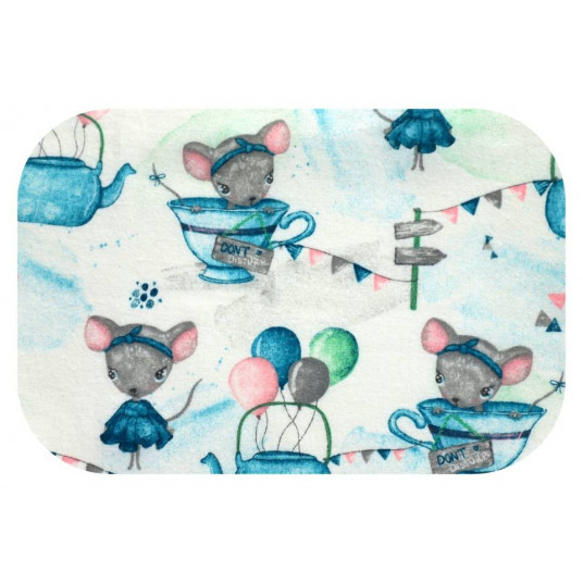 Diaper - 25462  - FLANNEL PRINT - EGA - MYSZKA W FILIŻANCE- BLUE/PINK - size 70x80 cm