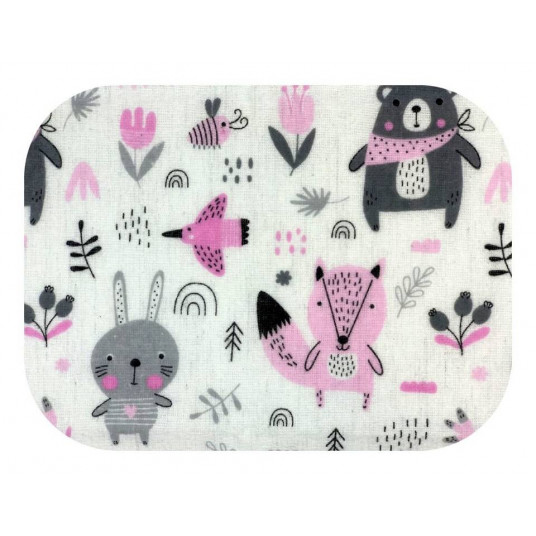 Diaper - 20849 - FLANNEL PRINT - EGA - ZWIERZĘTA LEŚNE - PINK - size 70x80 cm
