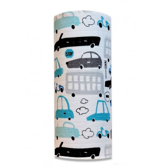 Diaper - 20689- TETRA PRINT - EGA - SAMOCHODY - TURKUS  - size 70x80 cm