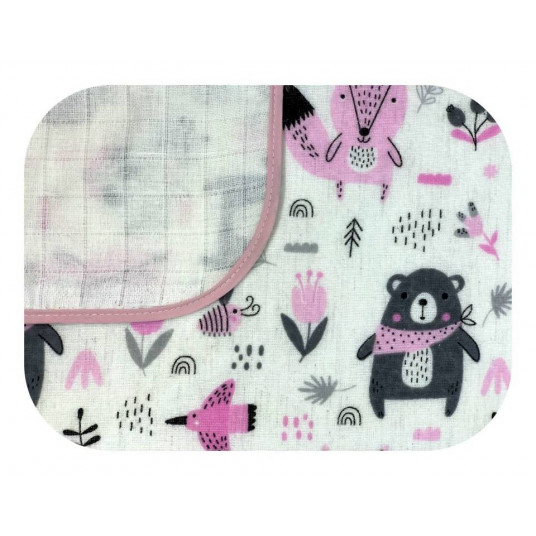 Swaddling blanket / Diper -20627 - two-layer - FLANNEL / TETRA - EGA - ZWIERZĘTA LEŚNE - PINK - size 80x80 cm