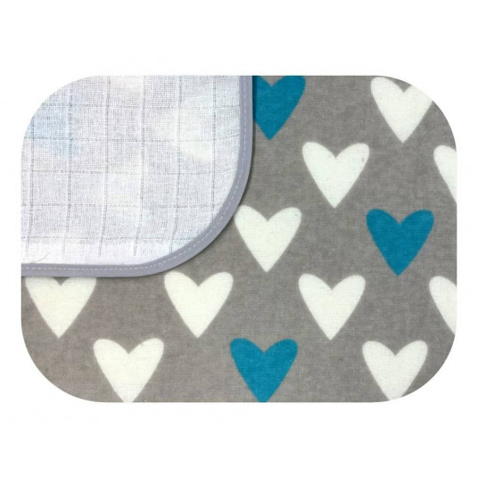 Swaddling blanket / Diper -21099 - two-layer - FLANNEL / TETRA - EGA - HEART - BLUE - size 80x80 cm