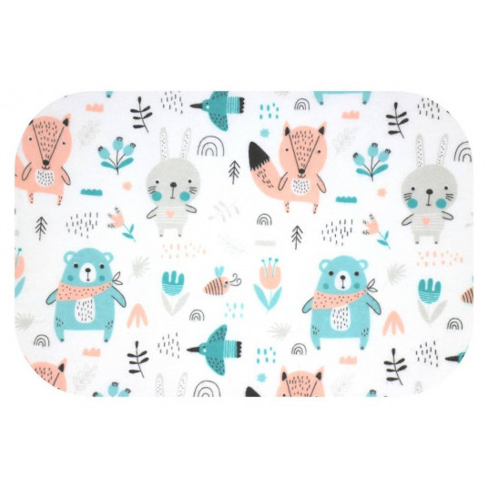 Diaper - 20269 - FLANNEL PRINT - EGA - ZWIERZĘTA LEŚNE - TURKUS /BEIGIE- size 70x80 cm