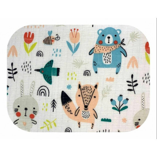 Diaper - 20757 - TETRA PRINT - EGA - ZWIERZĘTA LEŚNE - TURKUS - size 70x80 cm