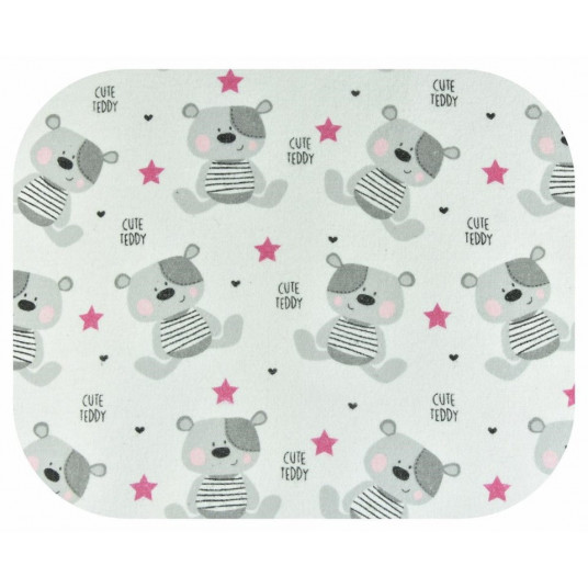 Diaper - 18327 - FLANNEL PRINT - EGA - CUTE TEDDY - PINK - size 70x80 cm