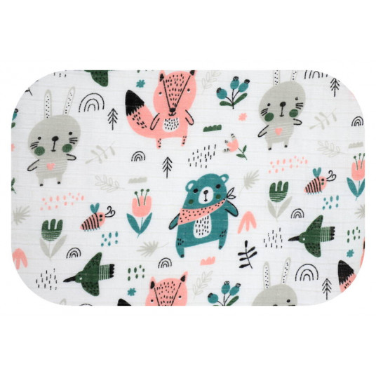 Diaper - 27336 - TETRA PRINT - EGA - ZWIERZĘTA LEŚNE - GREEN - size 70x80 cm