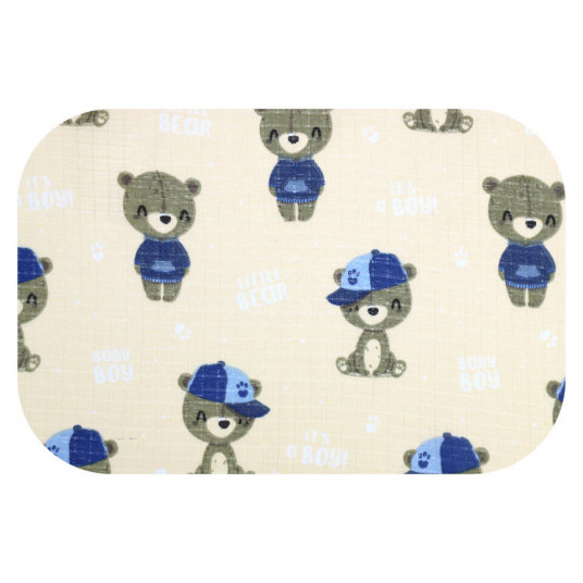 Diaper - 28616 - TETRA PRINT - EGA - BEAR in HAT - ECRU  - size 70x80 cm