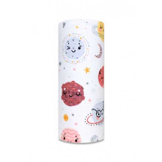 Diaper - 12479 - TETRA PRINT - EGA - PLANETS - BEIGIE - size 70x80 cm