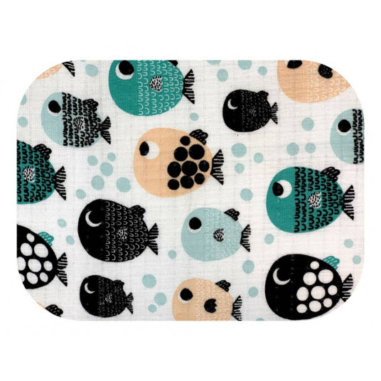 Diaper - 20825 - TETRA PRINT - EGA - FISH - TURKUS - size 70x80 cm